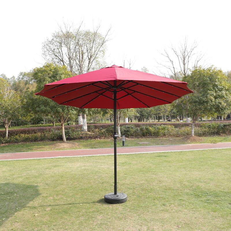 15x9ft Large Double-Sided Rectangular Outdoor Twin Patio Market Umbrella with light and base, red