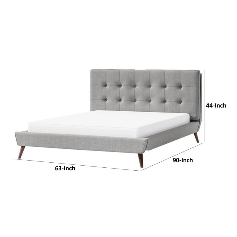 Levy Full Size Bed, Button Tufted Headboard, Modern Gray Upholstery