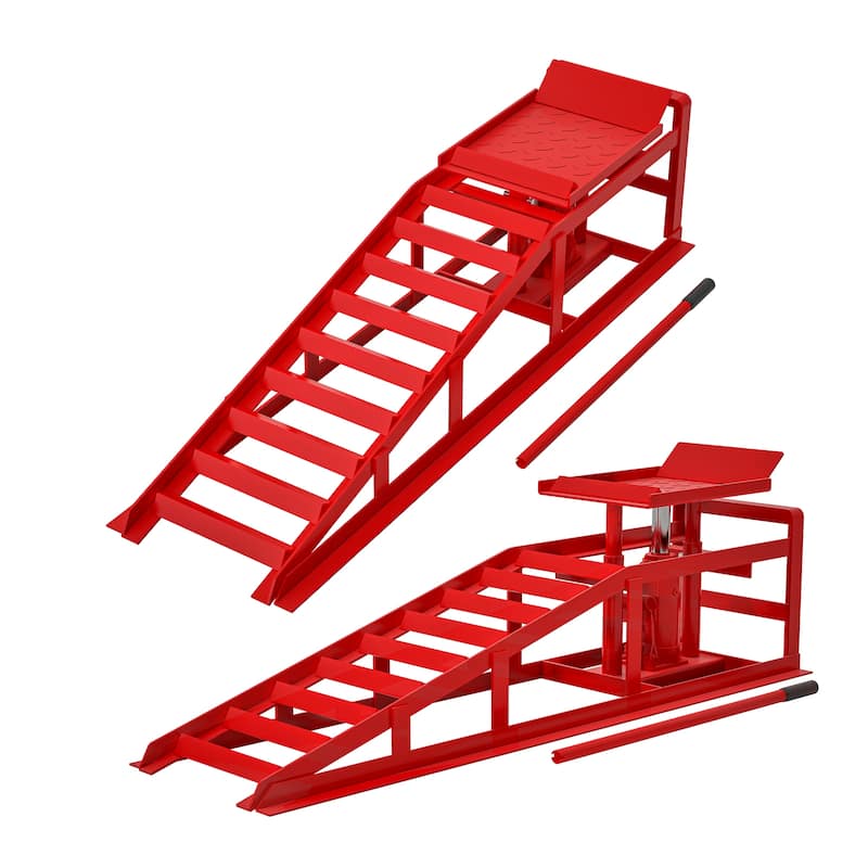 2 Pack Hydraulic Car Ramps 5T 11000 lbs Low Profile Car Lift Service Ramps Truck Trailer Garage Height Hydraulic Vehicle Ramps - Red