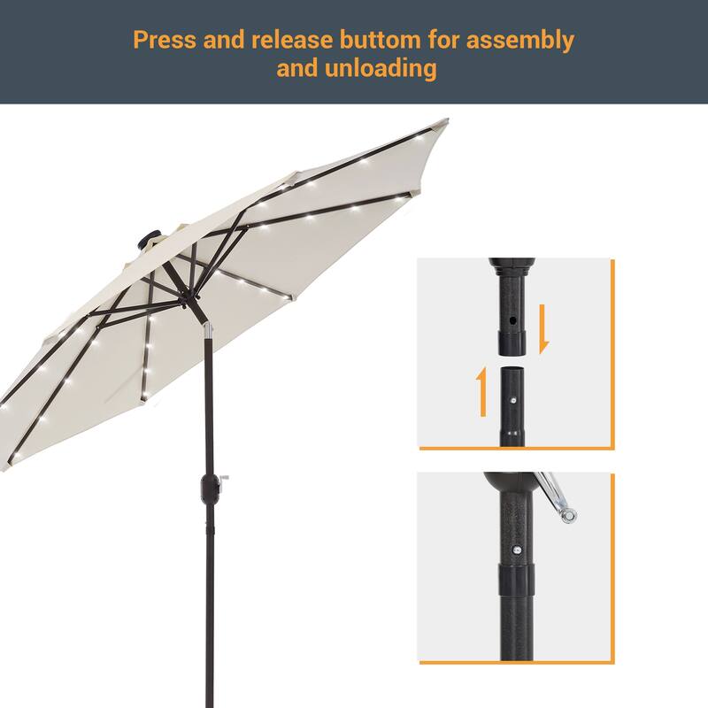 LIVOOSUN 9Ft Patio LED Market Umbrella Outdoor Table Steel Umbrella