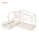 preview thumbnail 3 of 8, L Structure 2 Twin Wood House Bed with Fence & Slatted Frame,White