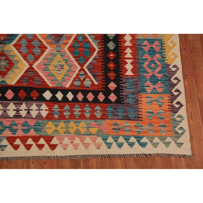 Kilim Oriental Area Rug Flatweave Multi-Color Wool Carpet - 8'1"x 11'2"
