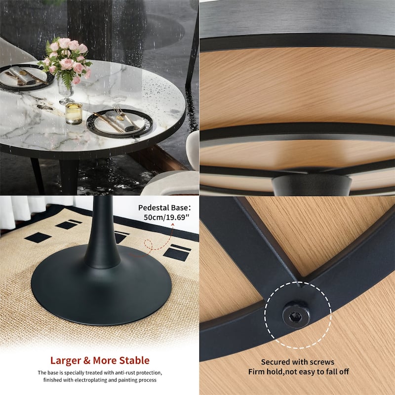 Round Kitchen Dining Table White Sintered Stone-top Larger Pedestal Base Furniture Leisure Coffee Table
