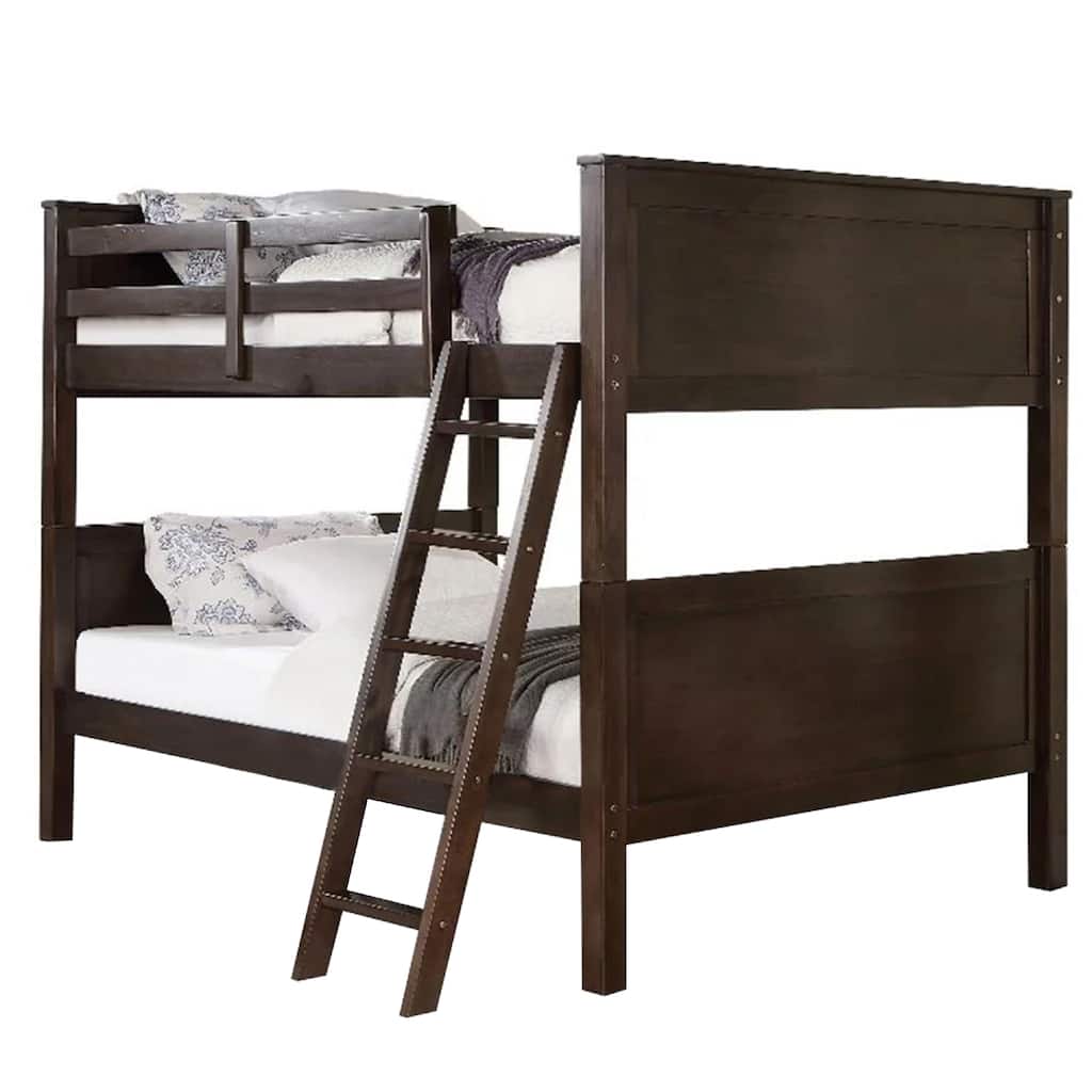 Zedy Full over Full Bunk Bed, Guardrails and Ladder, Walnut Brown