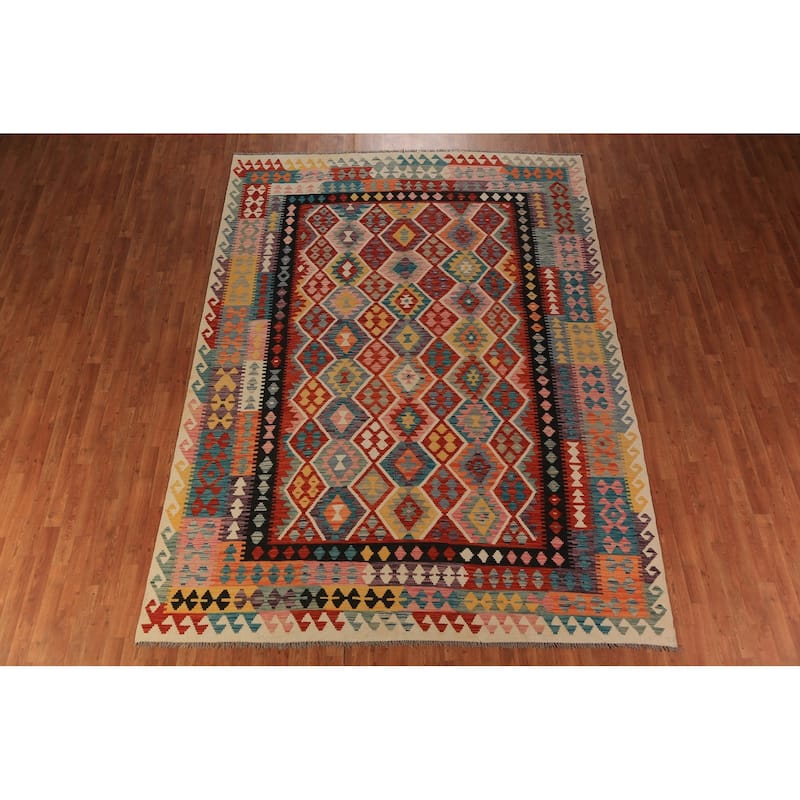 Kilim Oriental Area Rug Flatweave Multi-Color Wool Carpet - 8'1"x 11'2"