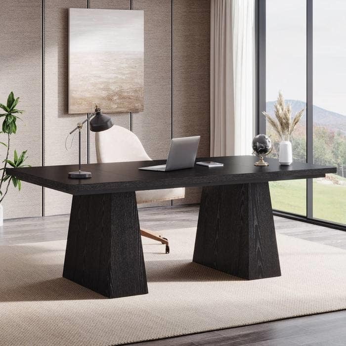 63" Large Workspace Computer Desk Minimalist Home Office Dual Pedestal Design