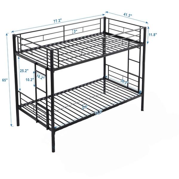dimension image slide 1 of 3, Twin over Twin Size Metal Frame Bunk Bed