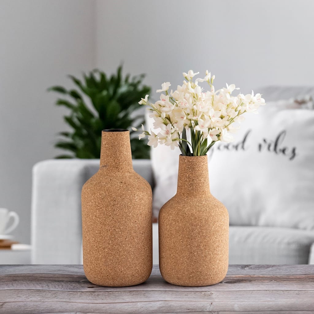 Large Bottle Neck Cork Wrapped Flower Vase - 13" - Beige