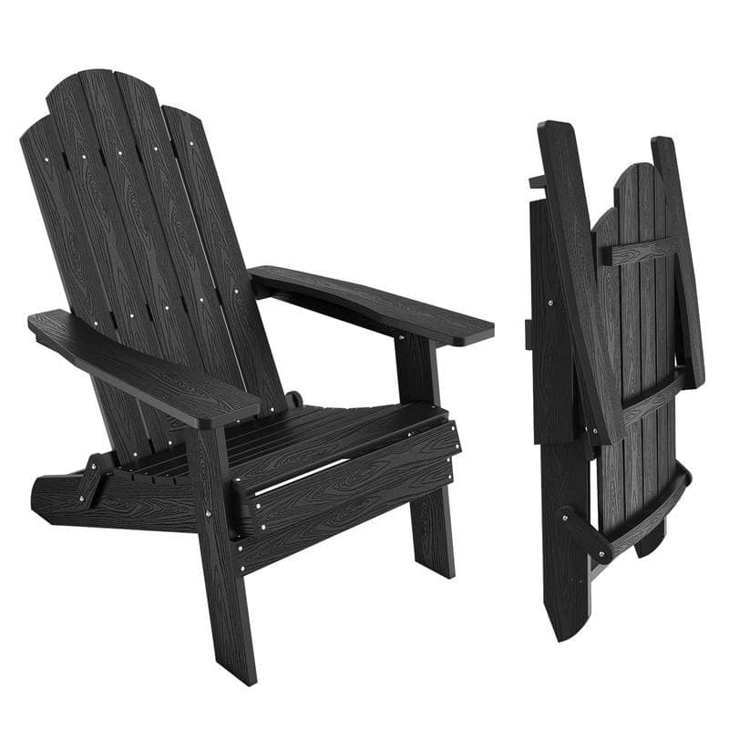 WINSOON All Weather HIPS Outdoor Folding Adirondack Chair Outdoor Garden Patio Chair - Black