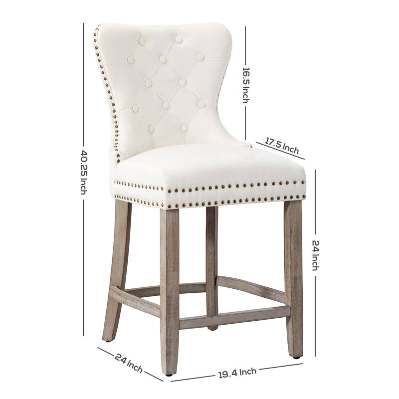 Carter 24" Wingback Tufted Nailhead Counter Stool with Antique Grey Legs