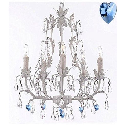 White Floral Chandelier With Blue Hearts - Chandeliers For Bedrooms by Overstock.com