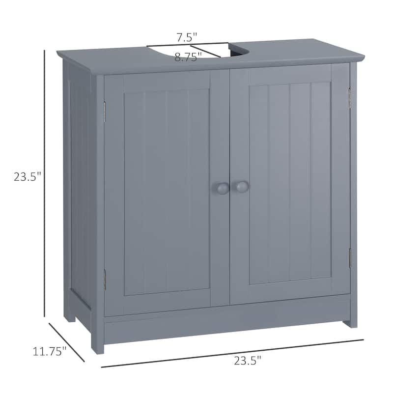 Gray Under Sink Bathroom Cabinet with U-Shaped Design, Adjustable Storage Shelf, and Double Doors - 23.5in L MDF