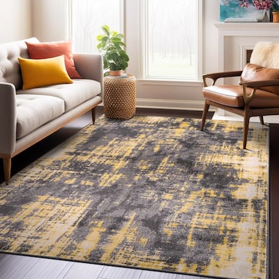 World Rug Gallery Contemporary Abstract Design Yellow Area Rug