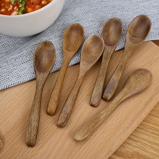 Wooden Spoons 6 Pcs Natural Grain Soup Spoon Salt Sugar Dinner Spoons 4.7" Brown