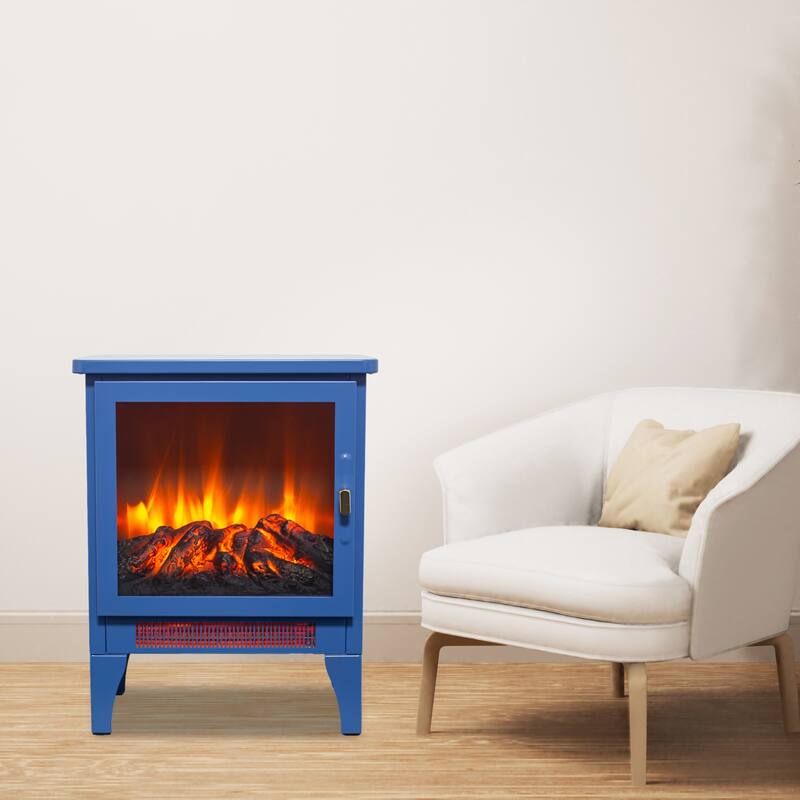 17 Inch Freestanding Electric Fireplace Stove with 3D Flame Effect in Classic Blue