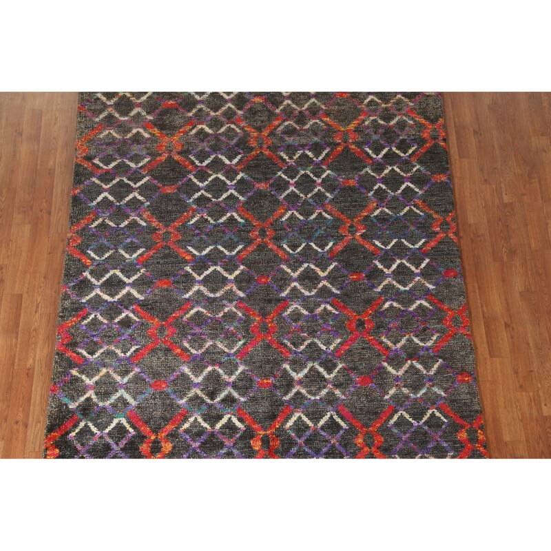 Trellis Abstract Persian Area Rug Hand-Knotted Wool Carpet - 5'8" x 8'6"