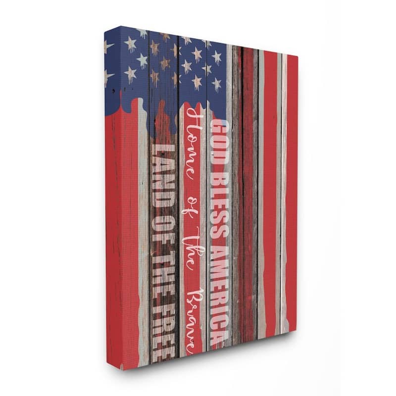 Stupell God Bless America Wood Grain Flag Red White Blue Americana Canvas Wall Art - 24 x 30