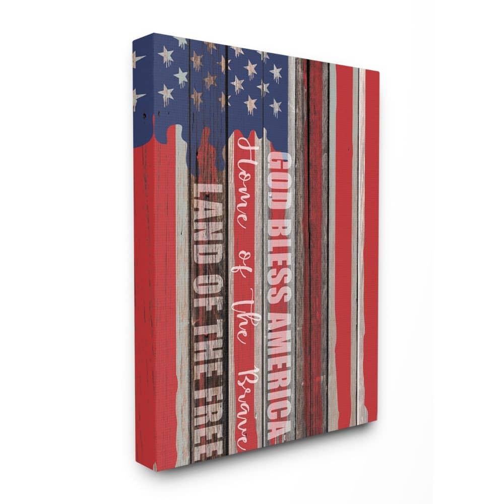 Stupell God Bless America Wood Grain Flag Red White Blue Americana Canvas Wall Art