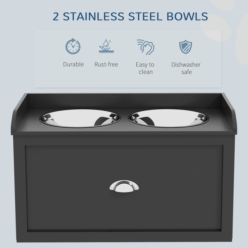PawHut Dog Feeding Station with Storage Drawer, Removable Elevated Dog Bowls for Large Sized Dogs, Black