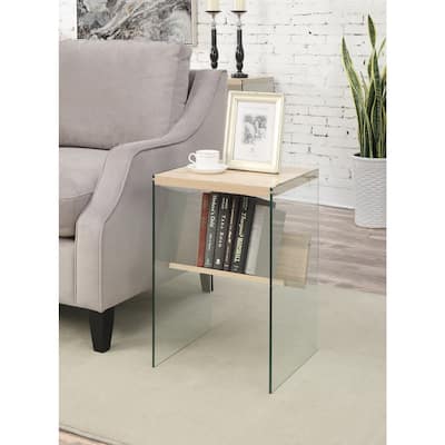 Glass End Table with Sleek Frame and Lower Shelf, Modern Accent Side Table for Living Room, Bedroom or Office Décor - 16.5
