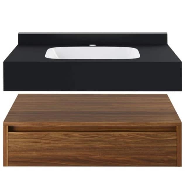 Swiss Madison SM-BV4903 Avancer 36" Wall Mounted Single Basin Vanity - Brown Oak / Black Marble