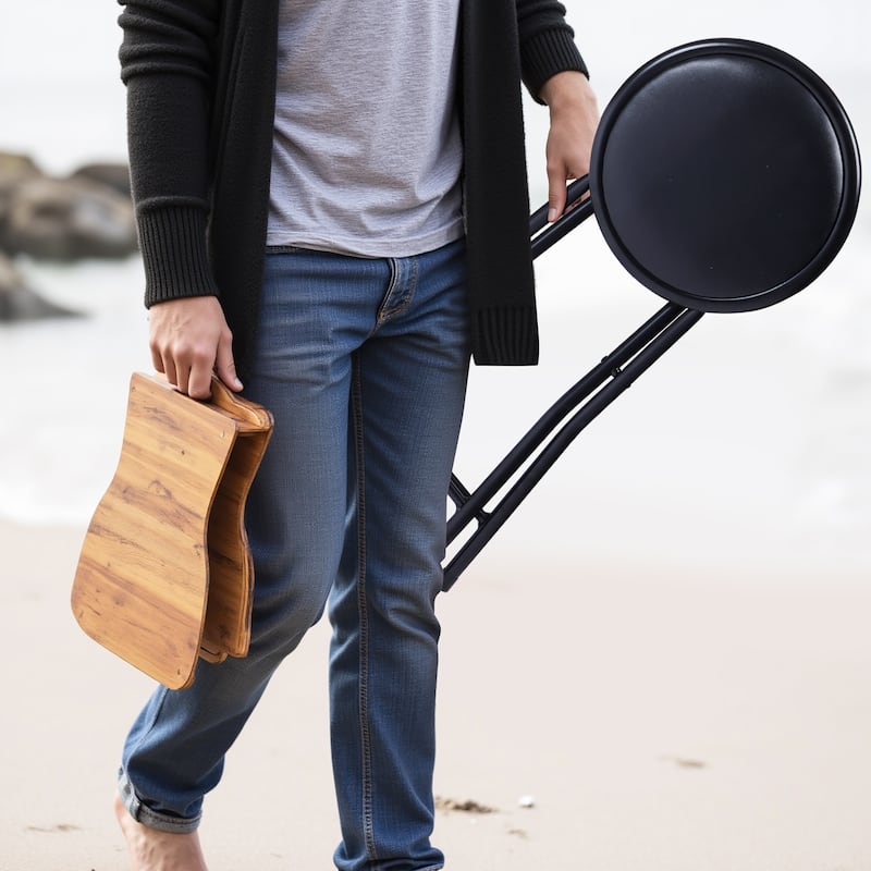 Homy Casa Outdoor Folding Barstool, Black PVC Seat, Picnic， Patio Stool