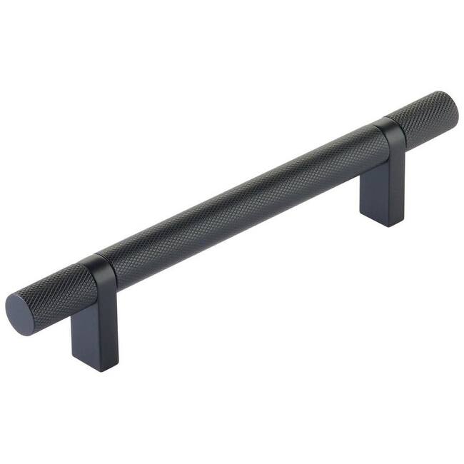 Emtek 84154.RCB.KN Knurled 5" Center to Center Bar Cabinet Pull with - Flat Black / Flat Black Stem