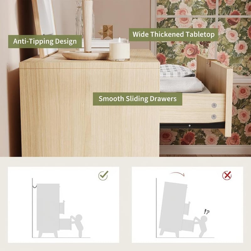Modern Fluted Closet Dressers, 5 Drawer