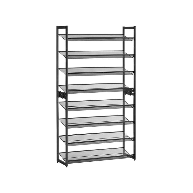 Black Stackable Freestanding Metal 8-Tier Shoe Shelf Organizer for 40 Pairs with Mesh Shelves - 12.1''D x 36.4''W x 64.4''H