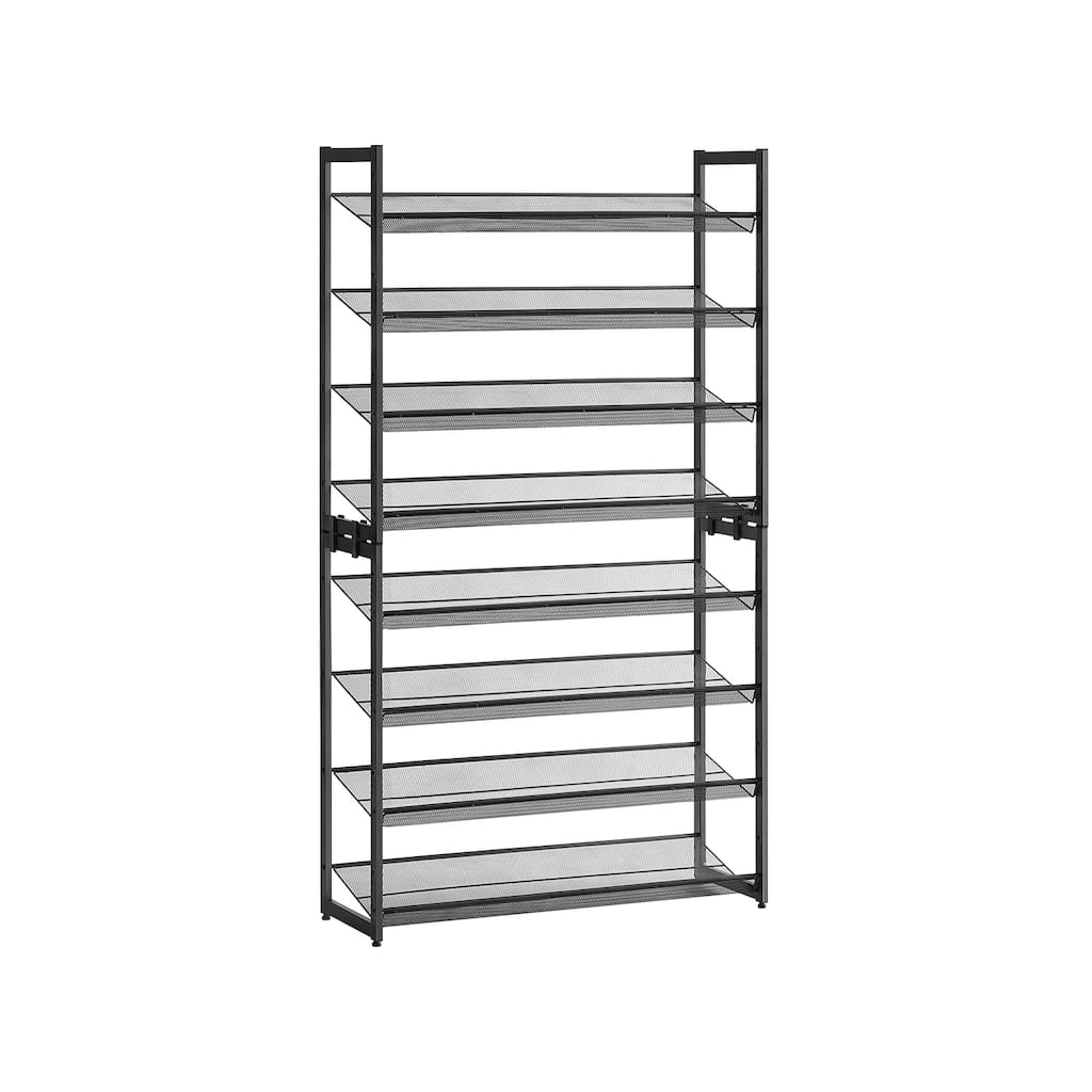 Black Stackable Freestanding Metal 8-Tier Shoe Shelf Organizer for 40 Pairs with Mesh Shelves - 12.1''D x 36.4''W x 64.4''H