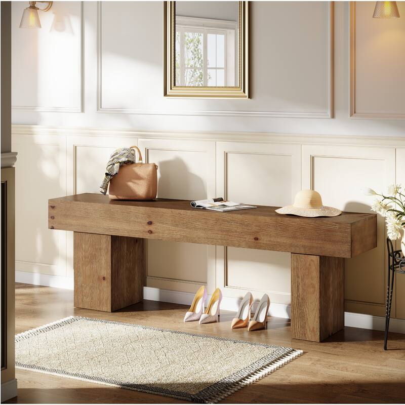 63" Solid Wood Entryway Bench, Extra Long Bed End Dining Bench for Kitchen Living Room Bedroom