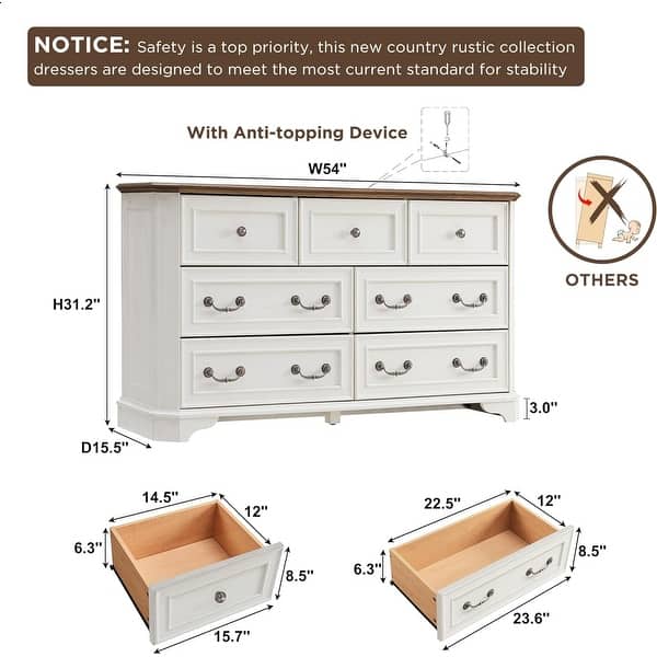 dimension image slide 11 of 19, Farmhouse Drawers Dresser, Wood Chest of Drawers, Dressers Organizer