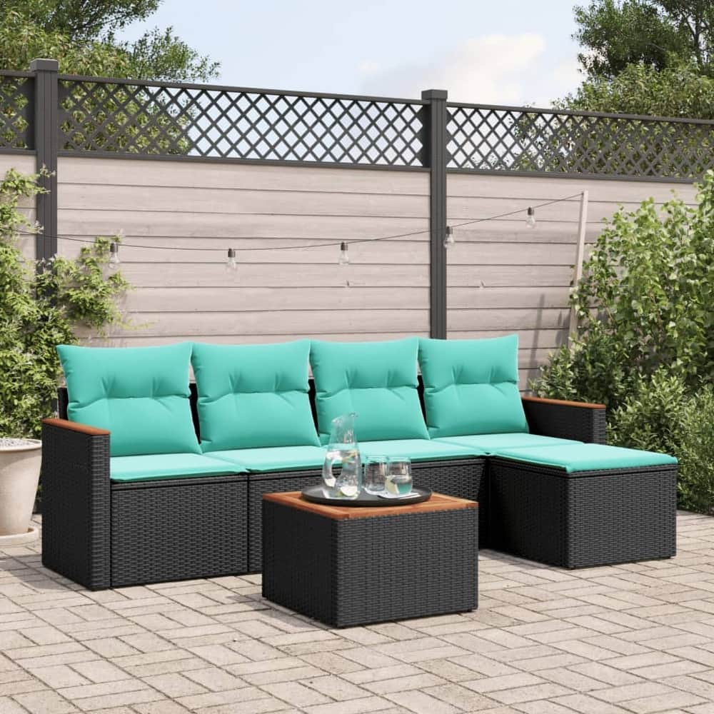 vidaXL Patio Sofa Set with Cushions Outdoor Conversation Furniture Poly Rattan - 21.7x 24.4x 27.2