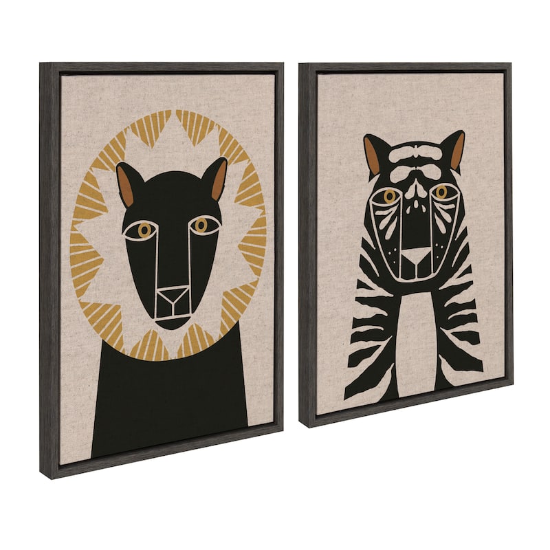 Kate and Laurel Sylvie Lion Tiger Canvas Art by Hannah Beisang