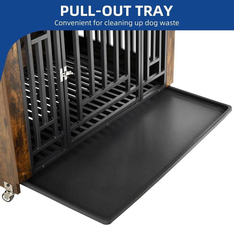 Moasis 38" Dog Crate Furniture with Wheels And Removable Tray