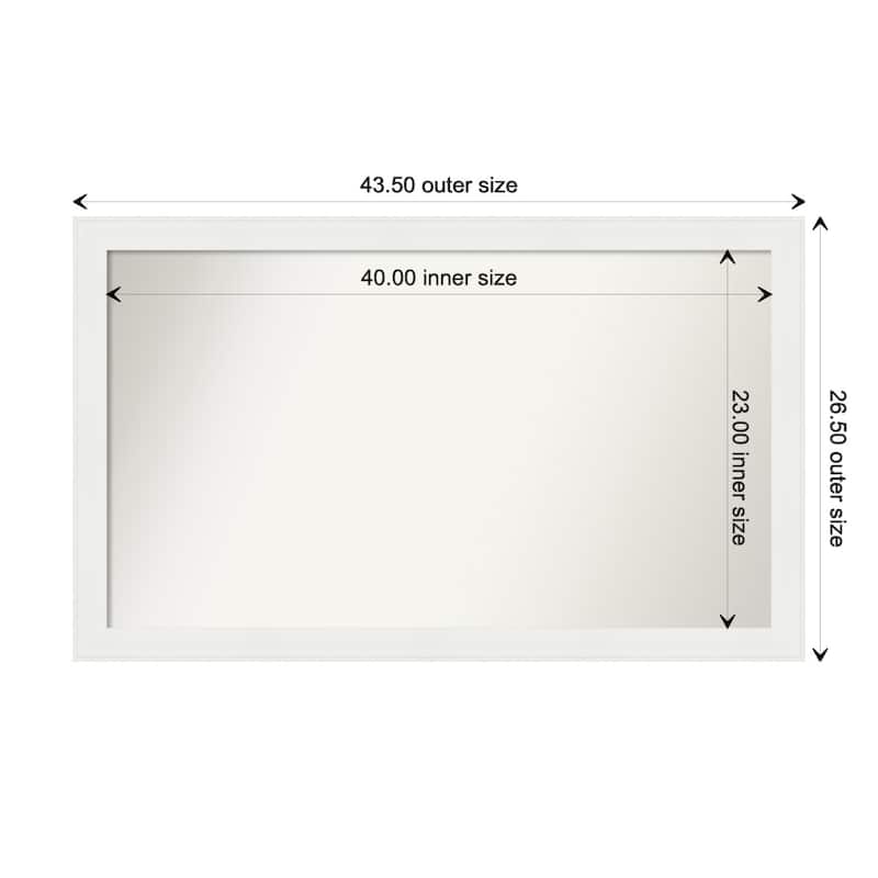 Vanity White Narrow Framed Non-Beveled Custom Wall Mirror, Bathroom Vanity Mirror - Outer Size: 43.5 x 26.5