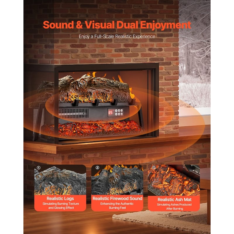 1500W Electric Log Heater with Timer and Remote Adjustable Brightness
