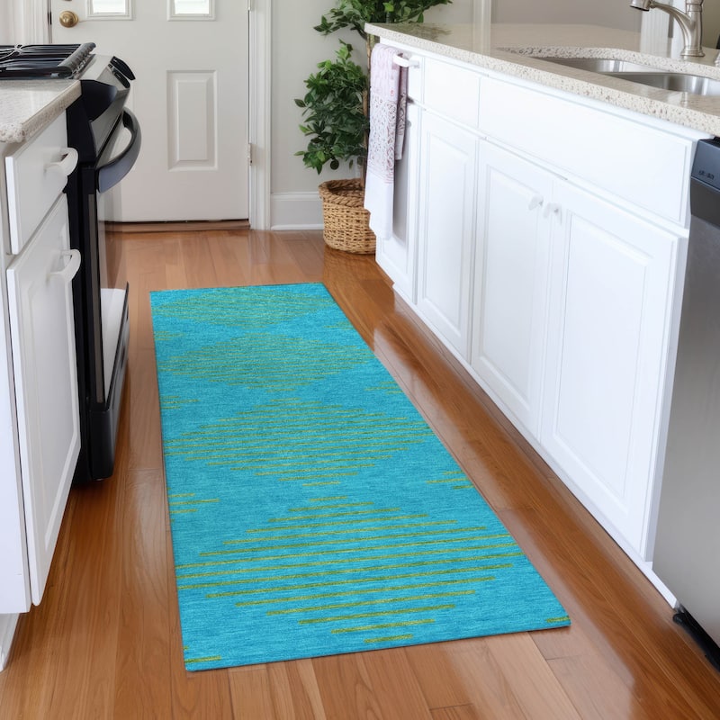 Premium Washable Super Soft Global Stripes Mayfield Rug - Aqua - 2'3" x 7'6"