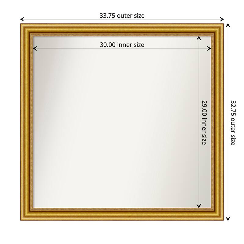 Townhouse Gold Framed Non-Beveled Custom Wall Mirror, Bathroom Vanity Mirror - Outer Size: 33.75 x 32.75