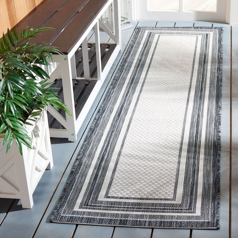 SAFAVIEH Courtyard Vickie Indoor/ Outdoor Waterproof Patio Backyard Rug - 2'3" x 8' Runner - Ivory/Black