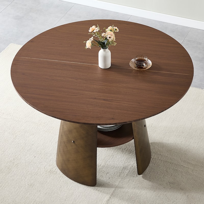 47.25 Inch Round Dining Table, Retro Style, Brushed Texture, Suitable For 4-6 People, MDF Tabletop, Metal Frame