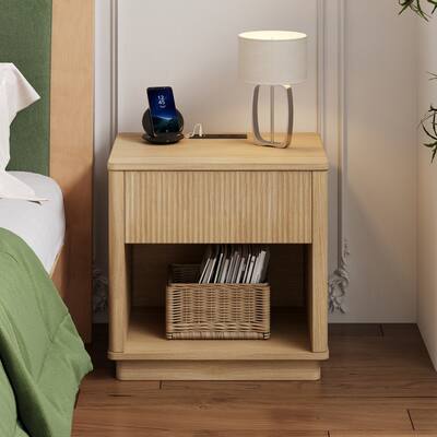 Nightstand with Charging Station, Bedside Table with Outlet & USB Port, Storage Drawer