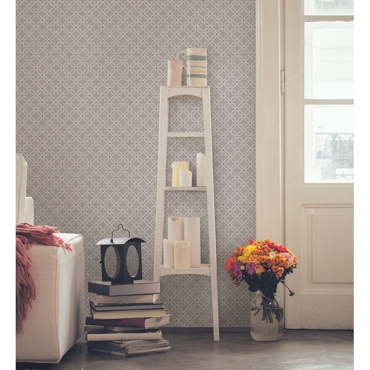 Brewster Kinetic Grey Geometric Floral Wallpaper - 20.5in x 396in x 0.025in