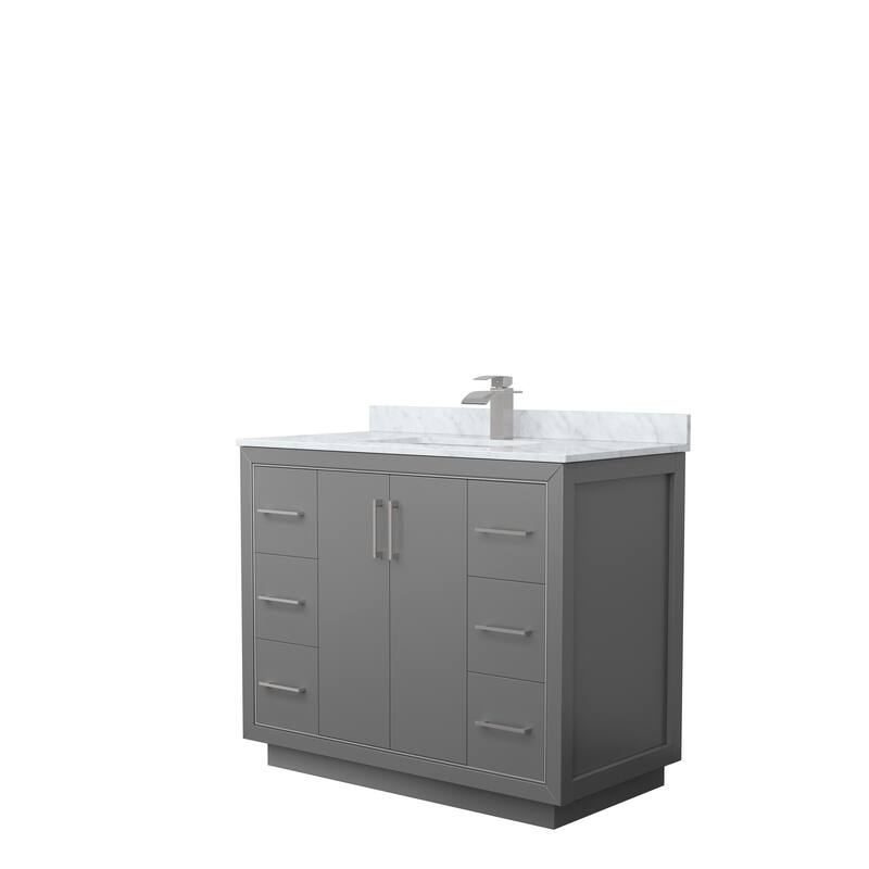 Icon Single Vanity Set, White Carrara Marble Top, No Mirror - 42-Inch Single - Dark Gray, Nickel Trim, White Carrara Marble Top