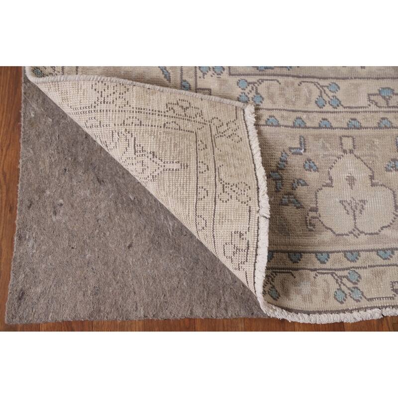 Vintage Distressed Tabriz Persian Rug Beige Handmade Wool Carpet - 6'11" x 10'4"