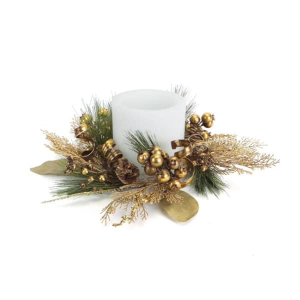 Shop 16 Golden Brown Ribbon Berry Pine Cone Artificial Christmas Pillar Candle Ring Overstock 18865577