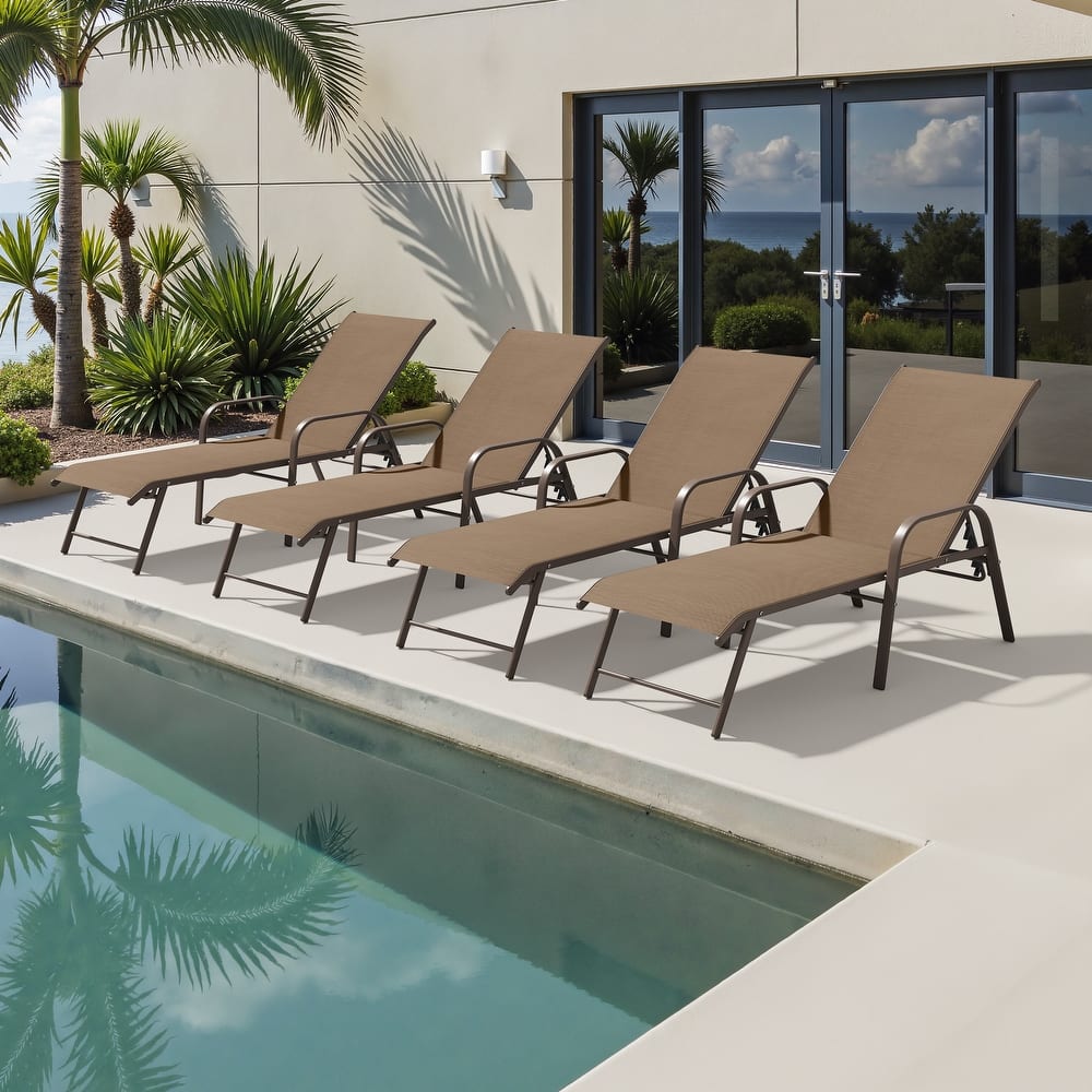 Outdoor Patio Lounger Aluminum Adjustable Chaise Lounge Chairs with Arms (Set of 2/4) - See Picture