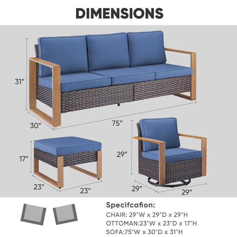 Pocassy Sofa with Glider Rocking Chair Ottoman Set
