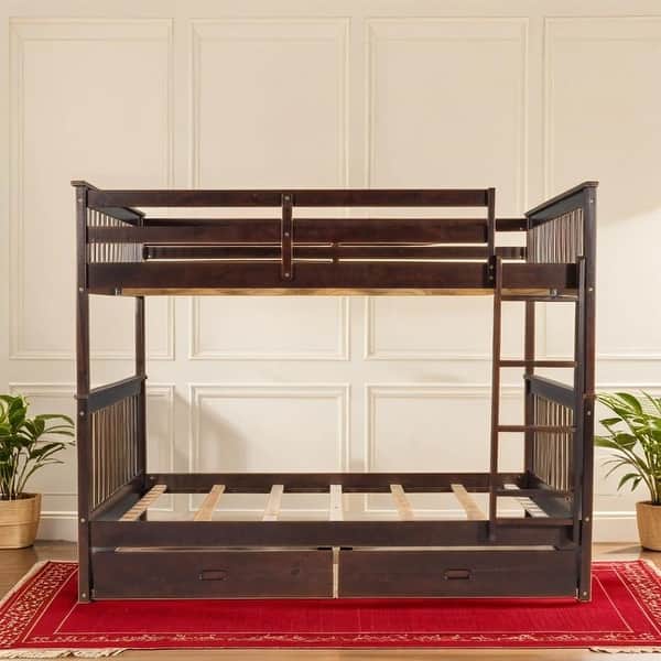 slide 2 of 12, Full-Over-Full Bunk Bed with Ladders and Two Storage Drawers Espresso