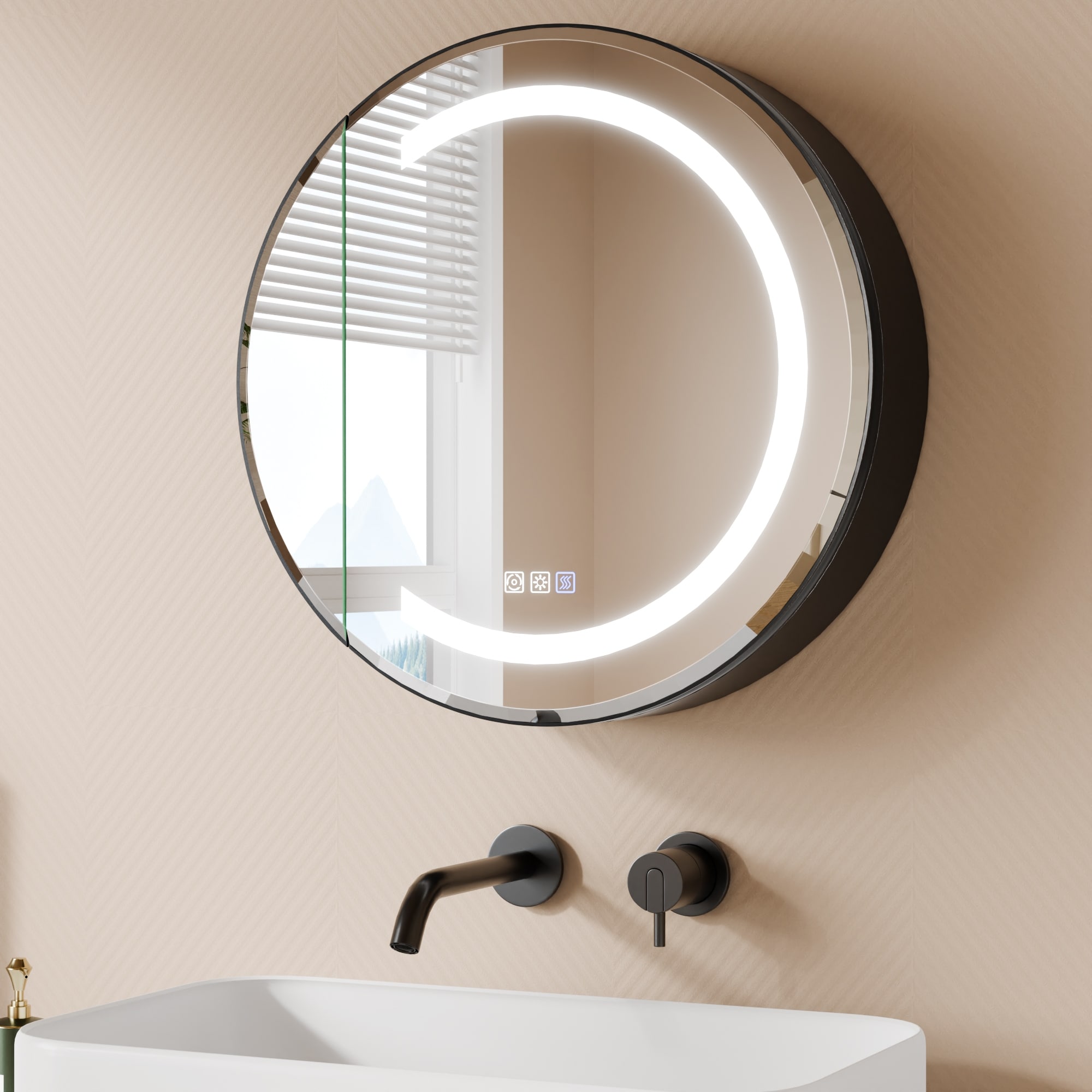 EcoBrite 24 in. W x 24 in. H Round Aluminum Dimmable LED Medicine Cabinet with Mirror